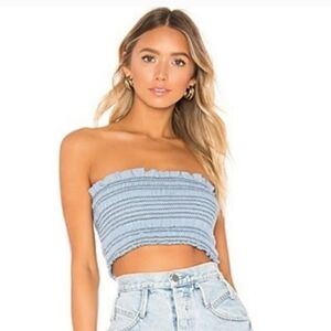 Revolve Superdown smocked blue tube top